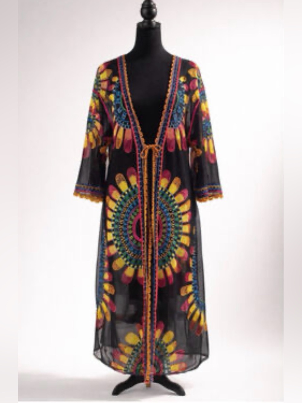 Rachel Zoe Black Sheer Bohemian Maxi Kimono